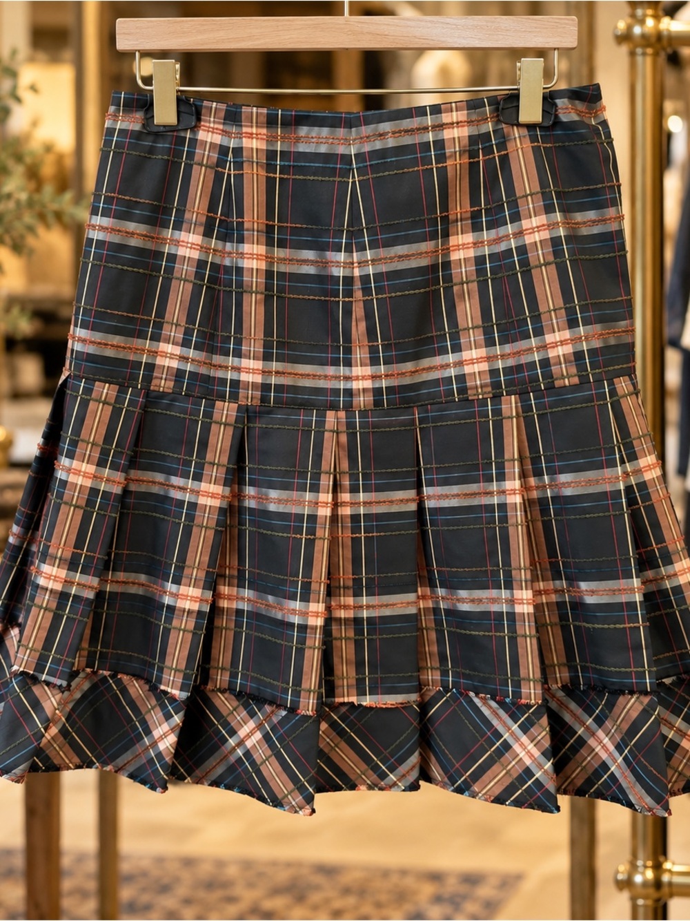 Worth Plaid Pleated Ruffle Skirt Tulle Raw Edge Made USA Size 10